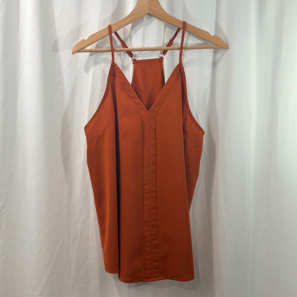 Rust Orange Strappy V-Neck Tank Top – Adjustable Straps, Dressy Elevated, Size L